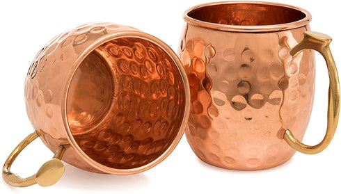 Raajsee Moscow Mule 18 ounce Pure Copper Mugs Set of 2 Solid Hammered Design Gift Set