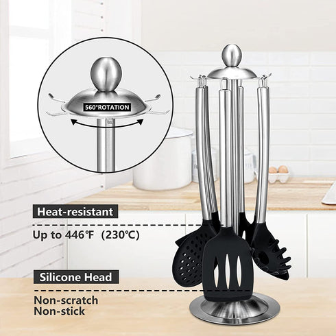 Oyydecor Silicone Kitchen Cooking Utensil Set ,23PCS Silicone Kitchen Utensil Set Non-Toxic And Non Stick Cookware with Utensils Holder, BPA-free Safety Kitchen Utensils Set (Black)