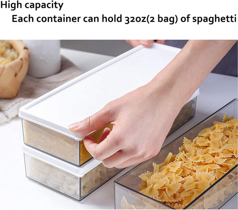 TIANGR Pasta Storage Containers? 3PC/Set?53-oz Rectangular Pasta Spaghetti Noodle Keeper Box with Cover | BPA-Free Pasta Canister Set | Dishwasher Safe