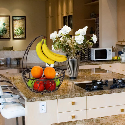 SimpleHouseware Fruit Basket Bowl with Banana Tree Hanger, Bronze