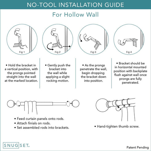 SnugSet | Quick Easy Installation | No Tools Option | 72"-144" Adjustable | 1" Dia. Durable Steel Rod | 4 Brackets Included | Supports Heavy Fabrics | Decorative Nickel Cage Ball Finial