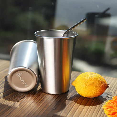 Food-grade Stainless Steel Metal Cups Premium Pint Cups With Straws Hot And Cold Drinking Cups For Home , Office and Outdoors Stackable Durable Drinking Cup 16 oz.(6 pack)