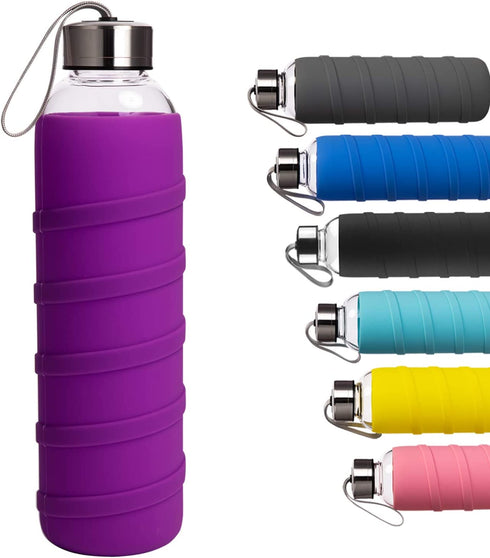 Ferexer Sports Glass Water Bottle with Silicone Sleeve 16 oz / 32 oz