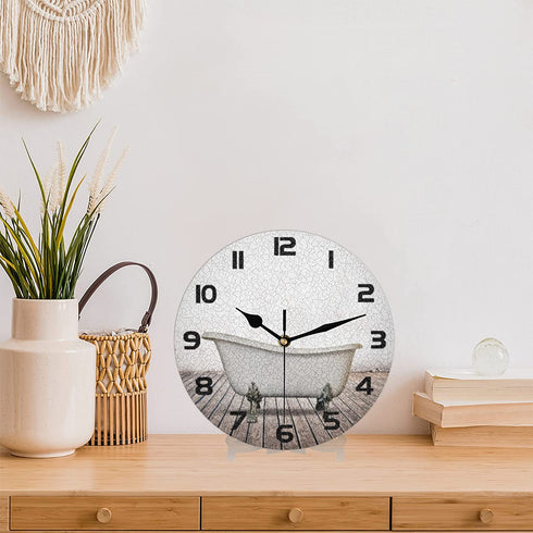 Wall Clock Vintage Bathtub Round Hanging Clock, 10 Inch Silent Non-Ticking Battery Operated Quartz Analog Quiet Desk Clock for Home, Kitchen, Bathroom Office, Living Room or School