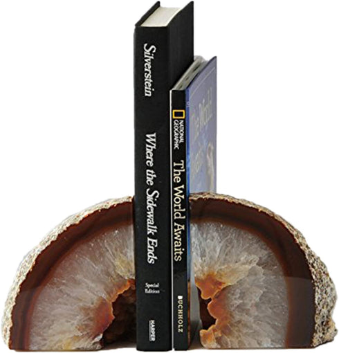 AMOYSTONE 1 Pair Natural Agate Book Ends Crystal Stone Cutting Polished Bookends Holder for Books Small 2-3 LBS