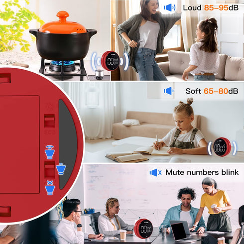 JOYHILL Timers, Digital Kitchen Timer Magnetic with Large LED Display, Volume Adjustable Countdown/up Clock for Kids, Cooking, Teaching, Classroom Study, Fitness and Oven?Red?