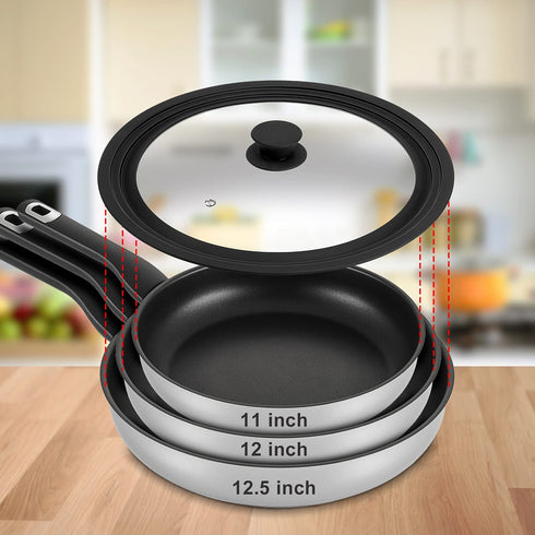 Universal Lid for Pots, Pans and Skillets - Tempered Glass Lid with Heat Resistant Silicone Rim Fits 11" - 12.5" Diameter Cookware, Replacement Lid for Frying Pan and Cast Iron Skillet (11"12"12.5")