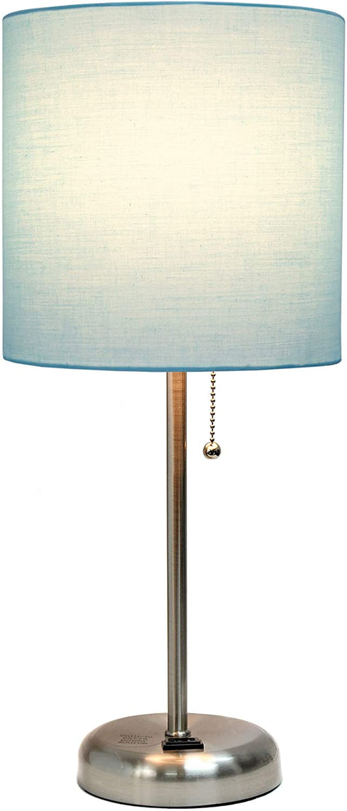 Limelights LT2024-AQU Stick Charging Outlet Table Lamp, Brushed Steel Base/Aqua Shade