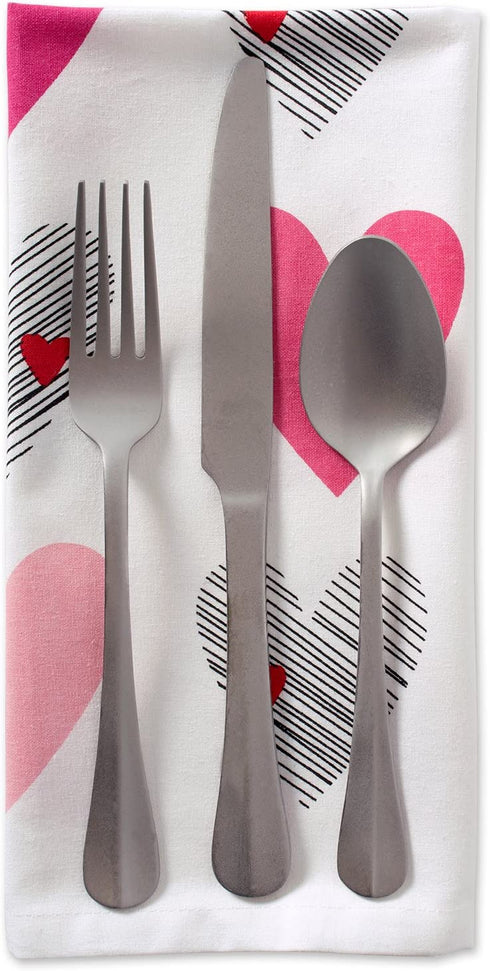 DII Valentine's Day Table Top Collection, Napkin Set, 20x20, Hearts Collage, 6 Piece