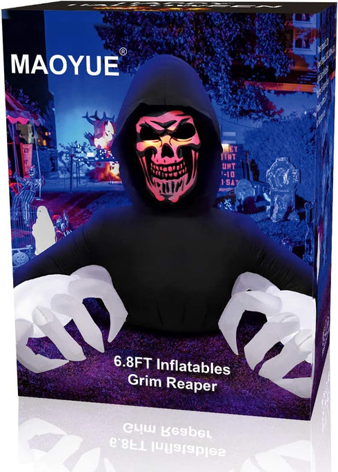 MAOYUE 6.8ft Halloween Decorations Outdoor Halloween Inflatables Grim Reaper Built-in LED Lights with Stakes for Halloween Outdoor Yard Decorations, Garden, Lawn