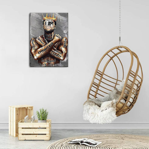 Framed African American Wall Art Inspirational Black Man Men Portrait Wall Art Afro King Poster Abstract Motivational Quotes Canvas Prints Painting Home Decor for Bedroom Living Room Gift for Black Man ready to hang