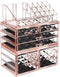 ZHIAI Makeup Organizer Acrylic Cosmetic Storage Drawers and Jewelry Display Box Transparent (Style A(Pink Diamond): 1 Top, 2 Small, 2 Large, 2 Square Drawers)