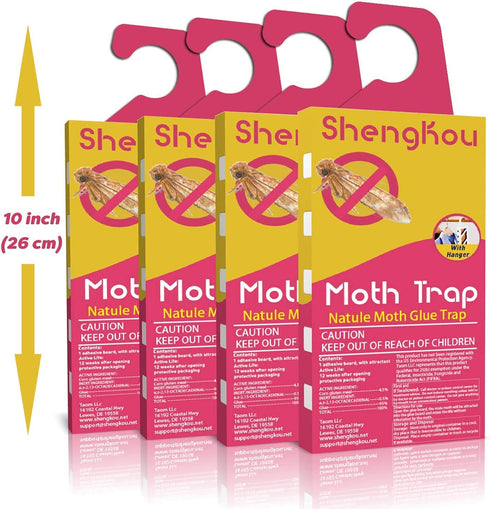 ShengKou Moth Traps for Clothes Moth | 4-Pack | Refillable | Safe and Odor-Free Natural Traps | Attractant Case-Making, Carpet, Webbing Moth, Wool Moth Closet Clothing Essentials Effective Guaranteed