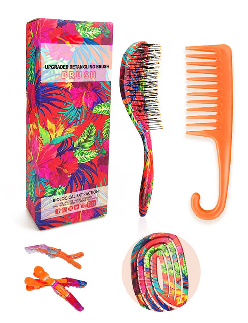 MIUSKATL Detangling Brush Set - Detangler Brush for Curly Thick Natural Straight Fine Wet or Dry Hair Wet Brush Detangling Brush with 3 Alligator Styling Sectioning Clips Hair Brushes for Women and Kids