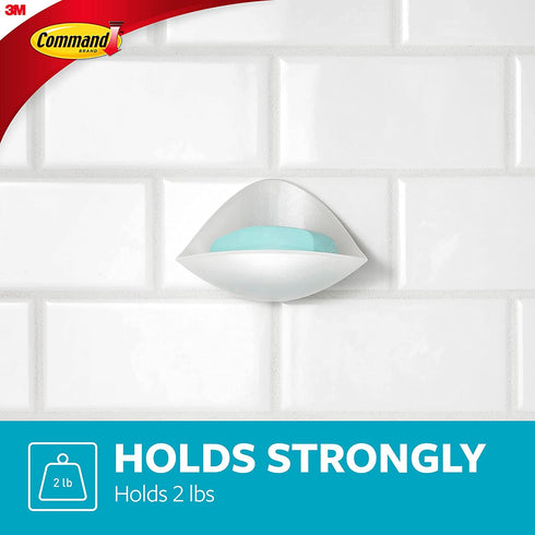 Command Plastic, Holds Bath Soap Water-Resistant Adhesive, 2 lb Capacity, 1 Dish, 2 Strips, BATH14-ES, Clear Frosted