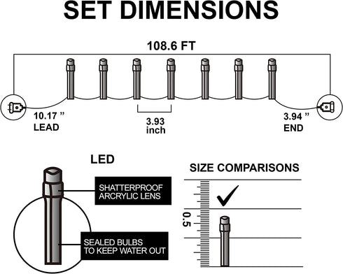 300 LED Christmas Lights, 108.6 Ft Xmas String Light 8 Modes Plug-in Waterproof Mini Lights for Indoor and Outdoor, Holiday Christmas Tree Wedding Party Bedroom Decorations (White )