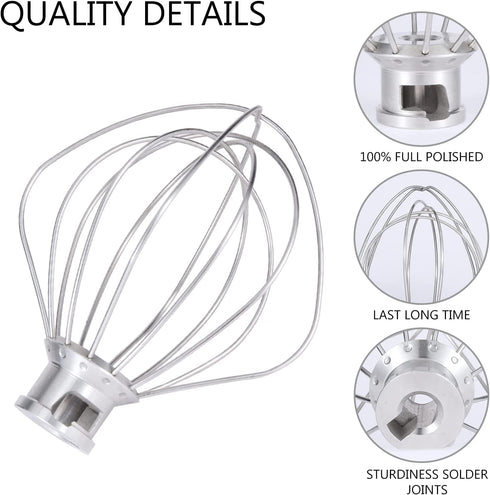 K45WW 6-Wire Whip Attachment for KitchenAid 5-Quart Tilt-Head Stand Mixer, Stainless Steel Egg Cream Beater, Cakes Mayonnaise Whisk Dishwasher Safe