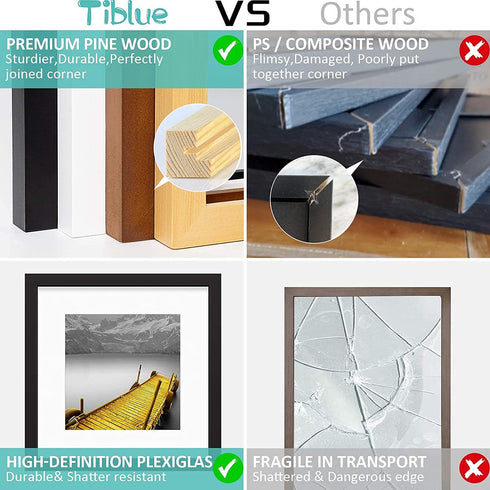 12x12 Picture Frames Black Solid Wood Display Pictures 10x10 or 8x8 with Mat or 12x12 without Mat - 12x12 Inch Square Photo Frames with 2 Mats for Wall or Tabletop Mount, 1 Pack