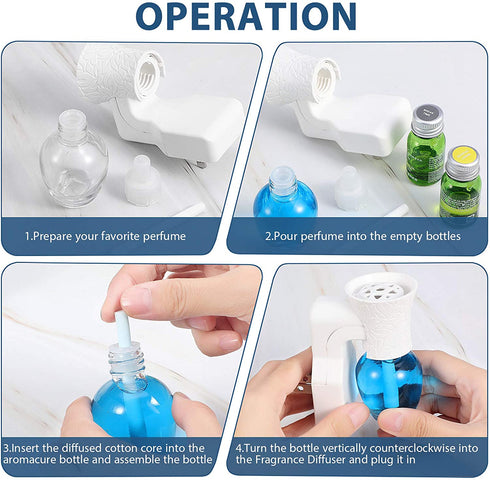 2 Pieces Wall Plug-in Diffuser Fragrance Plug with 4 Pieces Empty Bottles for Spreading Essential Oils Home Bathroom (White)