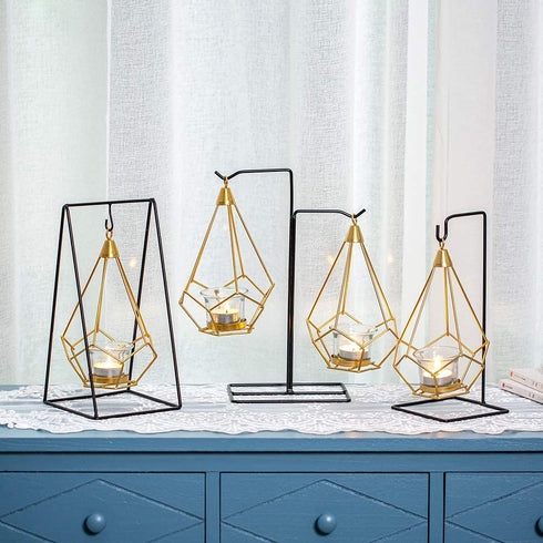 Sziqiqi Geometric Tea Light Candle Holder with Votive Glass and Display Stand, for Candle Flower Greenery Air Plant Tabletop Decor Holiday Centerpiece, Swing Set Design