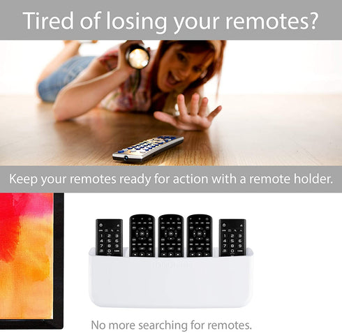 TotalMount Hole-Free Remote Holder Eliminates the Need to Drill Holes in Your Wall (Premium White Holder for 5 or 6 Remotes)