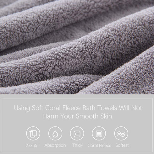 MOONQUEEN Ultra Soft Towel Set - Quick Drying - 2 Bath Towels 2 Hand Towels 2 Washcloths - Microfiber Coral Velvet Highly Absorbent Towel for Bath Fitness, Bathroom, Sports, Yoga, Travel-Grey 6 Pcs