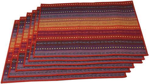 Red-A Hand Woven with 100% Cotton Placemats Colorful Placemats Braided Ribbed Durable Heat-Insulation Table Mats Set of 6,Rainbow