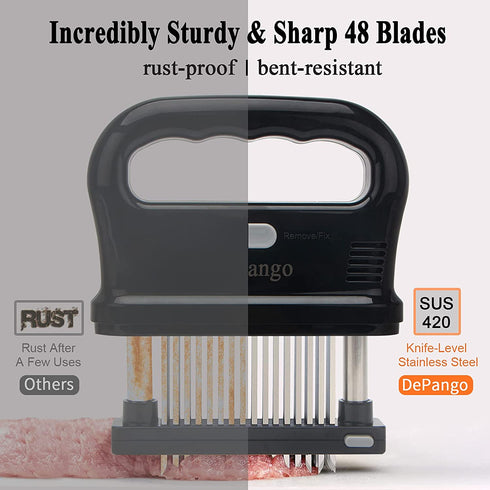 DePango Meat Tenderizer, Meat Tenderizing Needle Tool with Heavy-Duty Stainless Steel 48 Blades for Steak/Chicken Breast/Pork Chops/Beef Brisket, Detachable for Cleaning, Dishwasher Safe