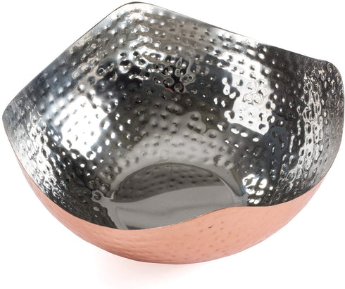Colleta Home Salad Bowl with Servers - 3 Pc Set - Hammered Copper Salad Bowl - 9.5 Inch Hammered Serving Bowl