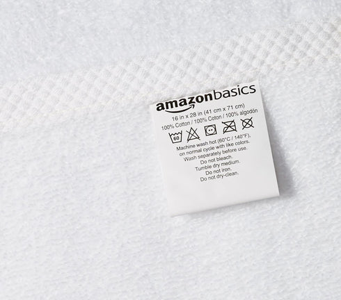 Amazon Basics Quick-Dry Hand Towels - 100% Cotton, 8-Pack, White