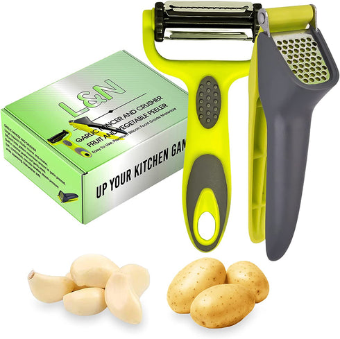 L&N Garlic tool with potato peeler, garlic mincer and crusher, in stainless style, effective and easy to clean