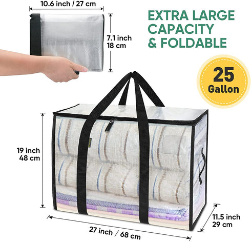 BALEINE 2-Pack 105L Moving Totes with Reinforced Handles, Heavy-Duty UnderBed Storage Bag for Moving Boxes, Clothes, Travel, Attics (105L, 2-Pack White)
