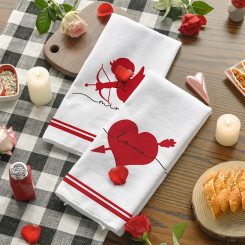 Artoid Mode Stripes Cupid Arrow Love Heart Hugs Kisses Be Mine Better Together Valentine's Day Kitchen Towels, 18 x 26 Inch Ultra Absorbent Drying Cloth Dish Towels for Cooking Baking Set of 4