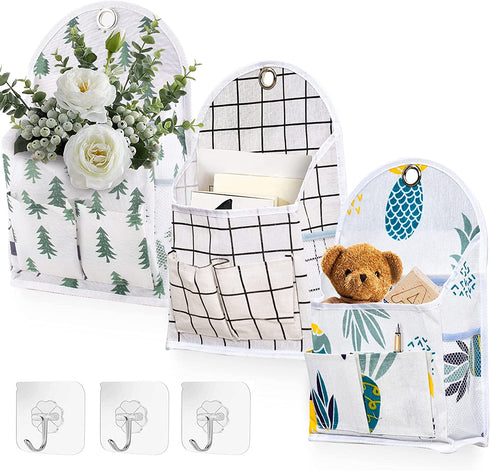 3 Pcs Wall Hanging Organizer Bags with Hooks, Waterproof Door Closet Storage Bags, Hanging Pockets, Linen-Cotton Storage Bags, Bedside Storage, Baby Storage, Doorway Key Letter Storage