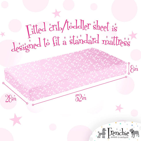 Frenchie Mini Couture Fitted Crib Sheets 100% Woven Cotton Fits Toddler Mattress, Pink Stars, 28 x 52in, 2-Pack