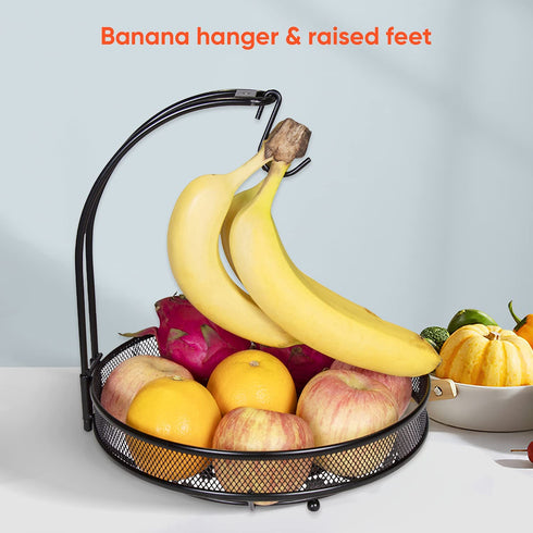 Gbasics Fruit Basket, 2 Tiers Fruit Bowl with Banana Hanger, Detachable Design Kitchen Countertop Organizer for Fruit Vegetable Storage