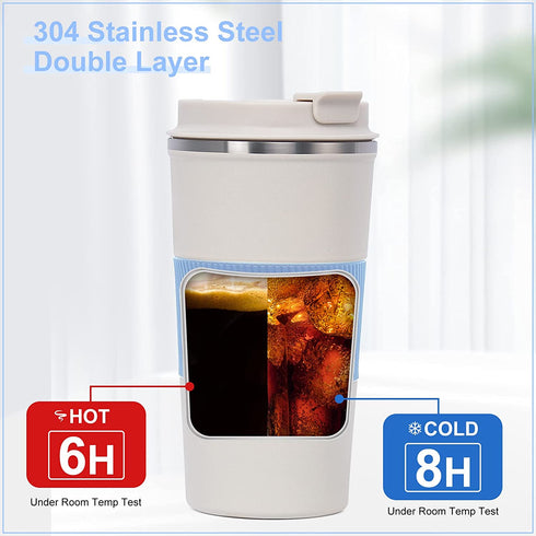 Tumbler Coffee Mug With Lid, 17oz Stainless Steel Coffee Travel Mug, Double Walled Vacuum Insulated Cup Leak Proof, Hot Drink and Iced Coffee Tumbler (Blue)