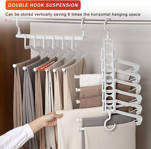 AIR&TREE 2 Pack Pants Hangers Space Saving,Anti-Rust Plastic Hangers,Durable and Sturdy Hangers for Pants Scarf Jeans Slack Trousers Ties Towels,Multiple Pants Hangers 6 in 1 (White)