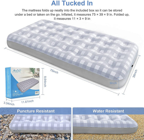 Giftway Twin Size Inflatable Air Mattress for Camping - Upgraded Height 9" Inflatable Mattress Foldable Air Bed with Waterproof Flocked Top - Portable Blow up Air Bed for Home/Travel/Housewarming Gift