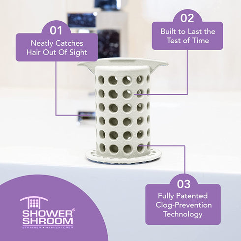ShowerShroom Revolutionary 2" Stand-up Shower Stall Drain Protector Hair Catcher/Strainer 2", White