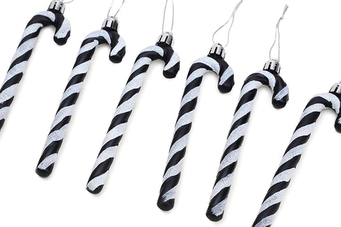 Christmas Concepts Pack of 6 - 13cm Glitter Candy Cane Christmas Tree Decorations / Ornaments (Black & White)