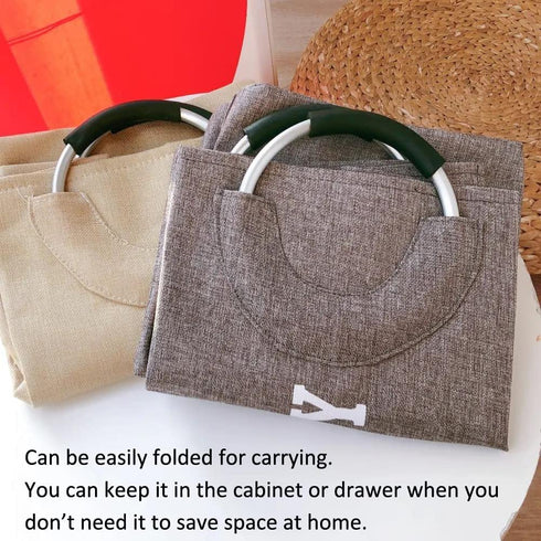BoMao Laundry Basket, Collapsible Fabric Laundry Hamper with Cushioned Handles, Square Storage Basket for Store Clothes and Toys (Beige)