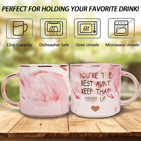 Gifts for Aunt Women,12 oz Coffee Mug Christmas Gifts for Aunt from Niece Nephew, Valentines Day Mothers Day Birthday Anniversary New Year Novelty Mug Gift for Best Auntie Funny Presents