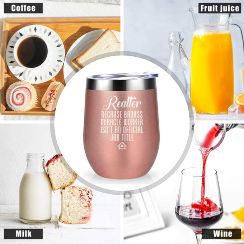 Realtor Gifts for Women, Real Estate Agent Gifts - Funny Gifts for Realtor, Best Realtor - Thank You, Mothers Day, Birthday, Closing Gifts for Realtors, Salesperson, Broker - Coolife Wine Tumbler Cup