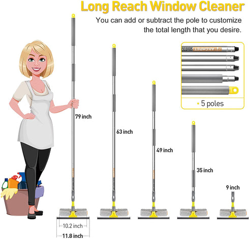 Akcmpet Squeegee for Window Cleaning, 2 in 1 Squeegee and Scrubber Combi, 79" Window Cleaning Tool with 5 Stainless Steel Pole, Window Squeegee Cleaner for Car, Indoor Outdoor High Window (79 inch)