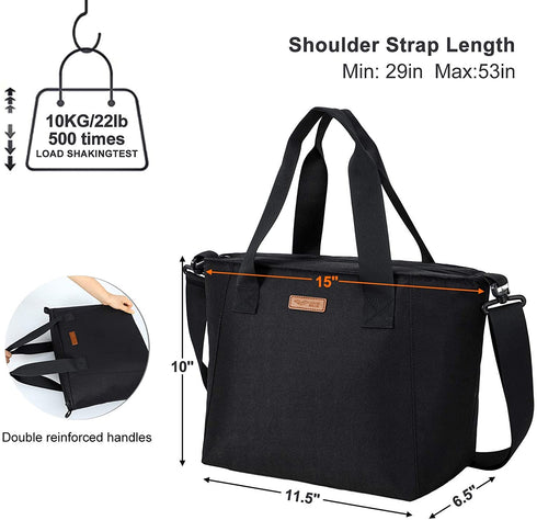 MIER Lunch Bags for Women Large Insulated Lunch Tote Bag Lunchbox Container for Work College Travel Beach, Adjustable Shoulder Strap (Black)