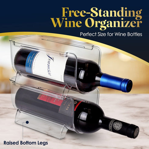 Homeries Wine & Water Bottle Organizer Holder Stackable Wine Rack for Kitchen Countertops, Table Top, Pantry, Fridge, Bars Acrylic, Free Standing Wine Shelf Holds Beer, Pop, Soda & Cans (4 Racks)