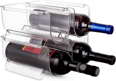 Homeries Wine & Water Bottle Organizer Holder Stackable Wine Rack for Kitchen Countertops, Table Top, Pantry, Fridge, Bars Acrylic, Free Standing Wine Shelf Holds Beer, Pop, Soda & Cans (4 Racks)