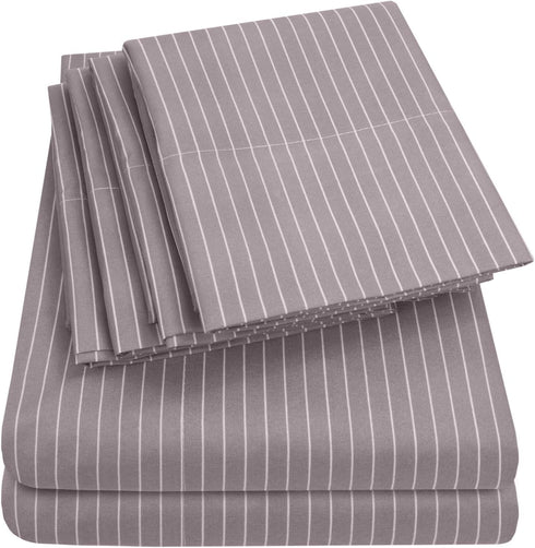 Twin Size Bed Sheets - 4 Piece 1500 Thread Count Fine Brushed Microfiber Deep Pocket Twin Sheet Set Bedding - 1 EXTRA PILLOW CASES, GREAT VALUE, Twin, Pinstripe Gray