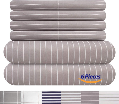 Twin Size Bed Sheets - 4 Piece 1500 Thread Count Fine Brushed Microfiber Deep Pocket Twin Sheet Set Bedding - 1 EXTRA PILLOW CASES, GREAT VALUE, Twin, Pinstripe Gray